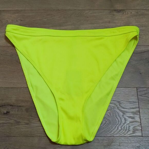 South Beach Curve Exclusive ribbed high waist bikini bottom in neon yellow NWT - Picture 2 of 6